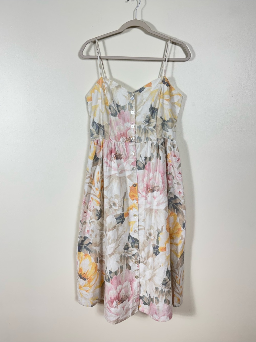 H&M Floral Linen Dress Medium Romantic Feminine Cottage Garden Party Coastal